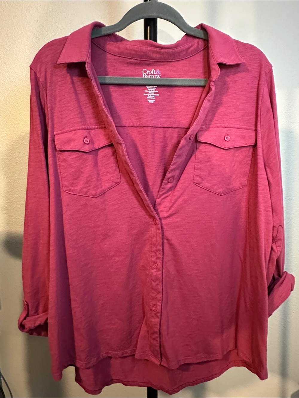 croft & barrow Pink Button-Down Shirt with Chest Pockets
